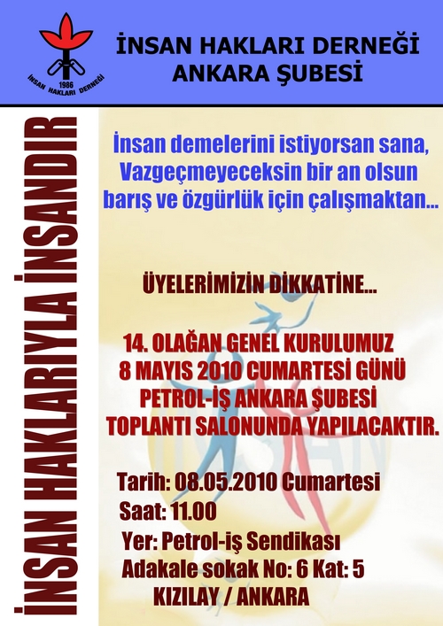 İHD Ankara Şubesi 14. Olağan Genel Kurul Afişi