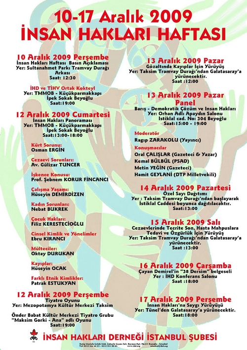 İHD İstanbul Şubesi 10-17 Aralık 2009 İnsan Hakları Haftası Programı