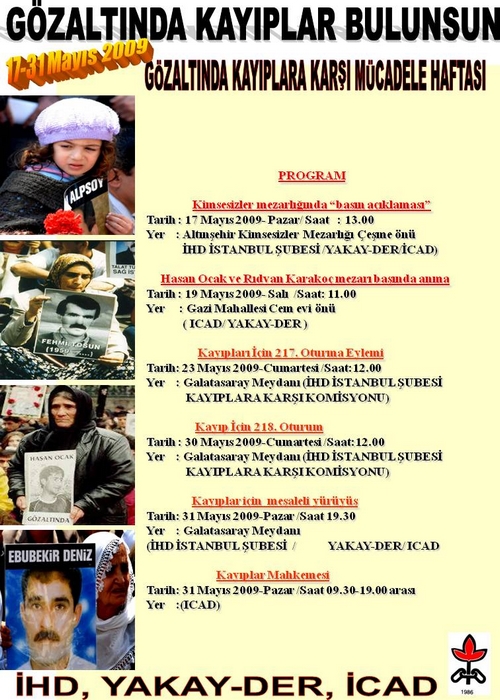 İHD İstanbul Şubesi Kayplar Haftası Programı Afişi - 2009